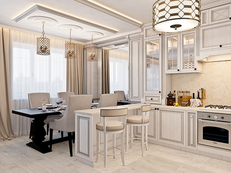 Дизайн интерьера кухни в Казани "Интерьер  кухни-гостиной  в классическом  стиле."